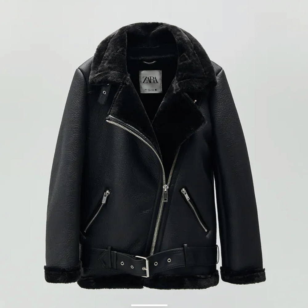 Zara leather biker jacket shearling